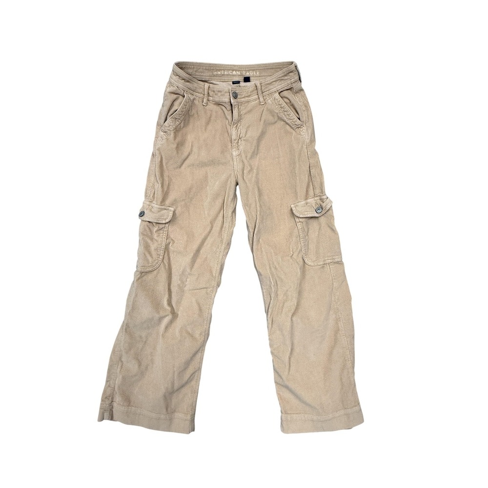 American Eagle Real Good Pants Womens 4 Short Beige Corduroy Cargo Stretch